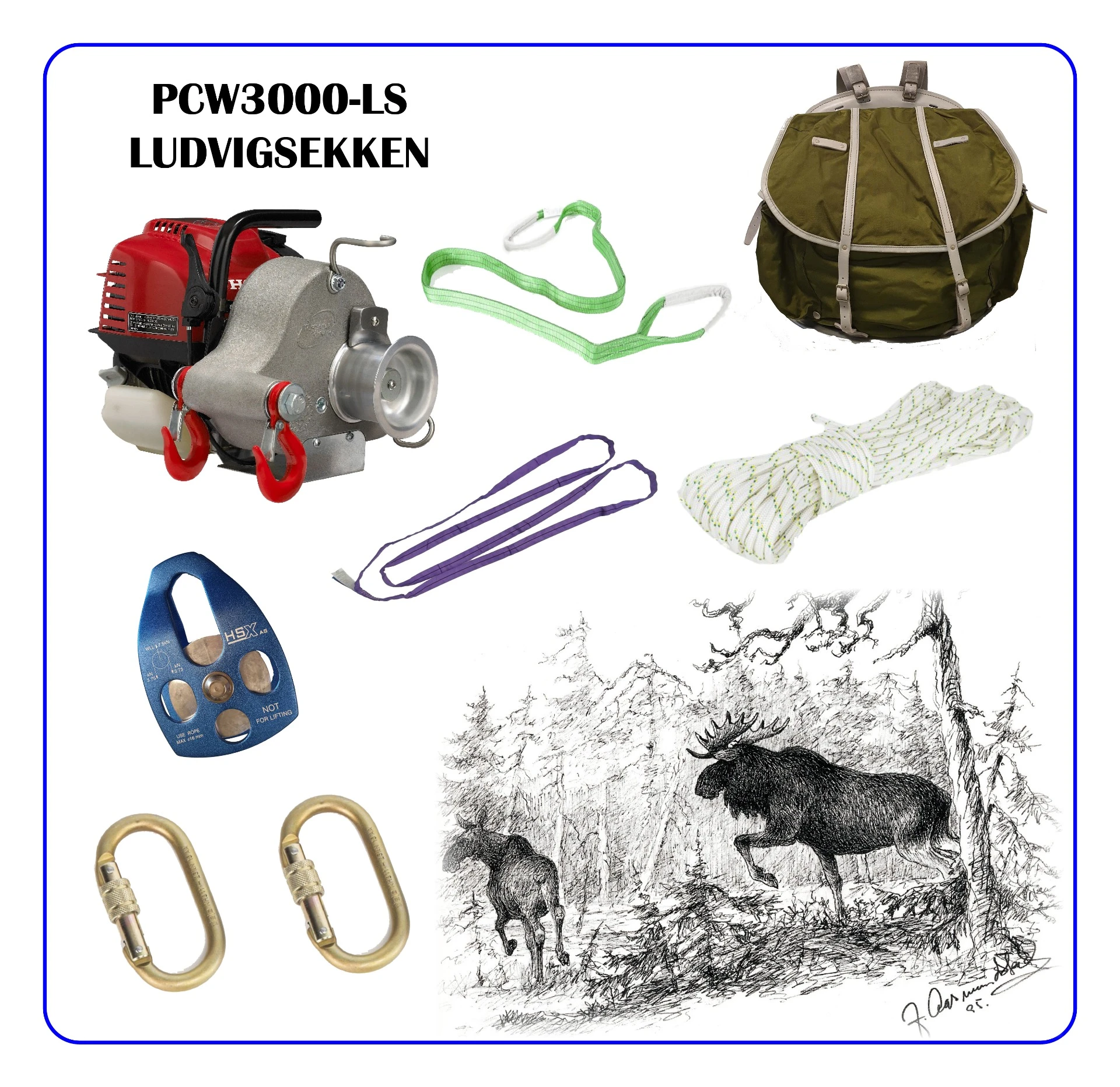 PCW 3000 LS portable bensindreven vinsj med Ludvig sekken